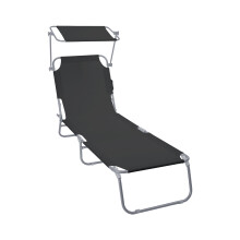 VOUNOT Folding Sun Lounger with Adjustable Backrest and Sunshade Sun Bed, Black