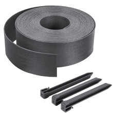 VOUNOT High flexible PE garden edging 20M x 8 CM with stakes, Grey