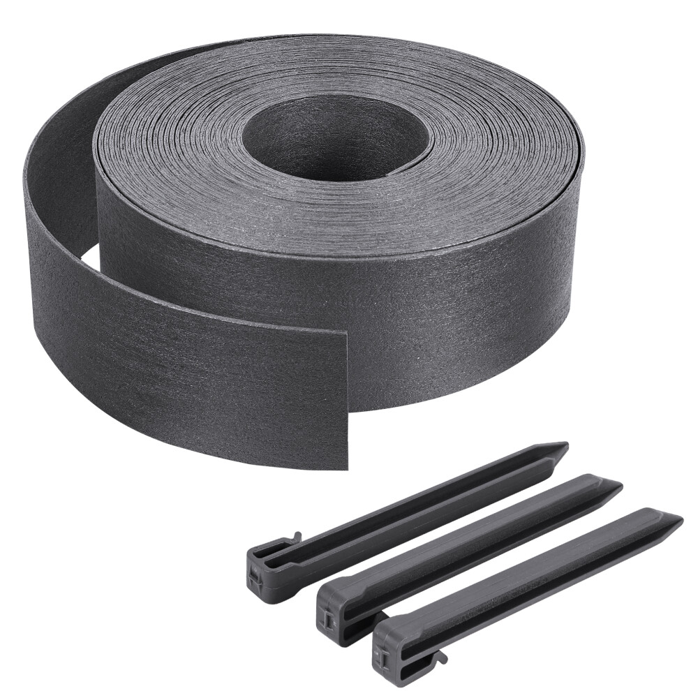 Vounot High Flexible Pe Garden Edging 20M X 8 Cm With Stakes, Grey 6977999840082
