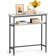VOUNOT Narrow Console Table, 2-Tier Metal Frame Entryway Table 80x24x80cm, White