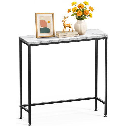 VOUNOT Slim Console Table, Metal Frame Entryway Table, 75x24x75 cm, White