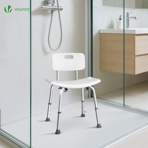 VOUNOT Adjustable Shower Stool w/Backrest Bath Seat Max Load 136 kg, White 1