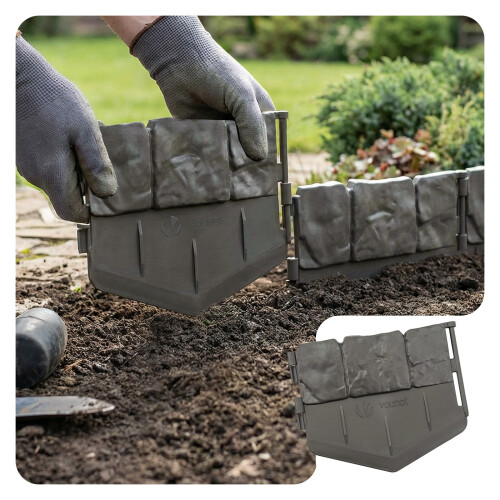 VOUNOT Lawn Edgnig Border 5.35m, Stone Effect Plastic Edging 35pcs, Grey