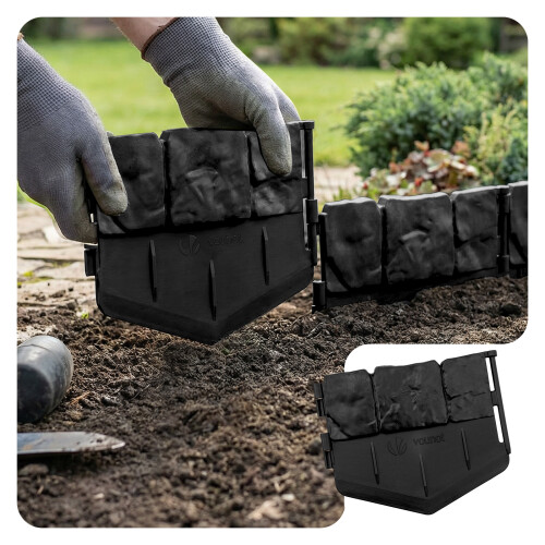 VOUNOT Lawn Edgnig Border 26.7m, Stone Effect Plastic Edging 175pcs, Black
