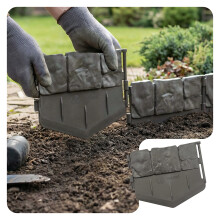 VOUNOT Lawn Edgnig Border 21.4m, Stone Effect Plastic Edging 140pcs, Grey