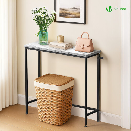 VOUNOT Slim Console Table, Metal Frame Entryway Table, 75x24x75 cm, White 1