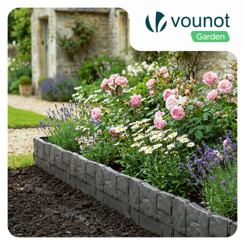 VOUNOT Lawn Edgnig Border 26.7m, Stone Effect Plastic Edging 175pcs, Grey 1