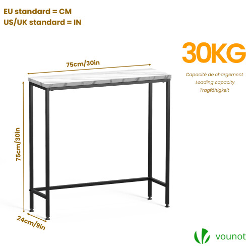 VOUNOT Slim Console Table, Metal Frame Entryway Table, 75x24x75 cm, White 2