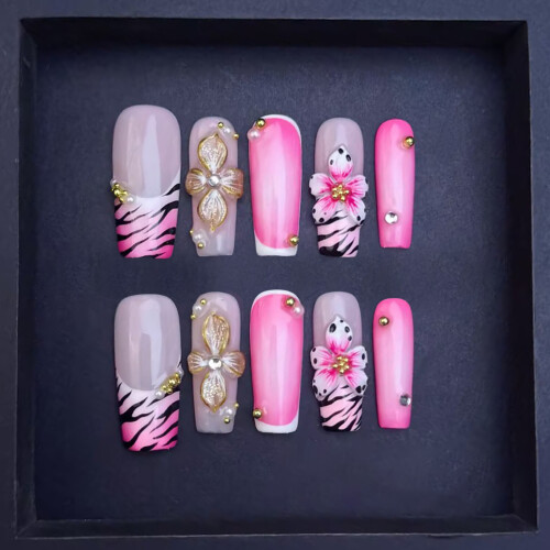 (A, L) Ongles 3D Fleurs Mariage Légers Élégants 2