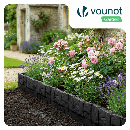 VOUNOT Lawn Edgnig Border 26.7m, Stone Effect Plastic Edging 175pcs, Black 1