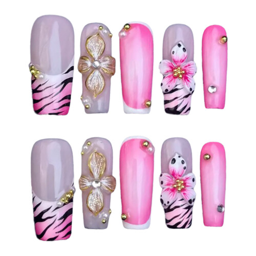 (A, L) Ongles 3D Fleurs Mariage Légers Élégants