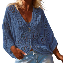 Bohemian V Neck Lace Kimono Cover Up Lightweight-Blue