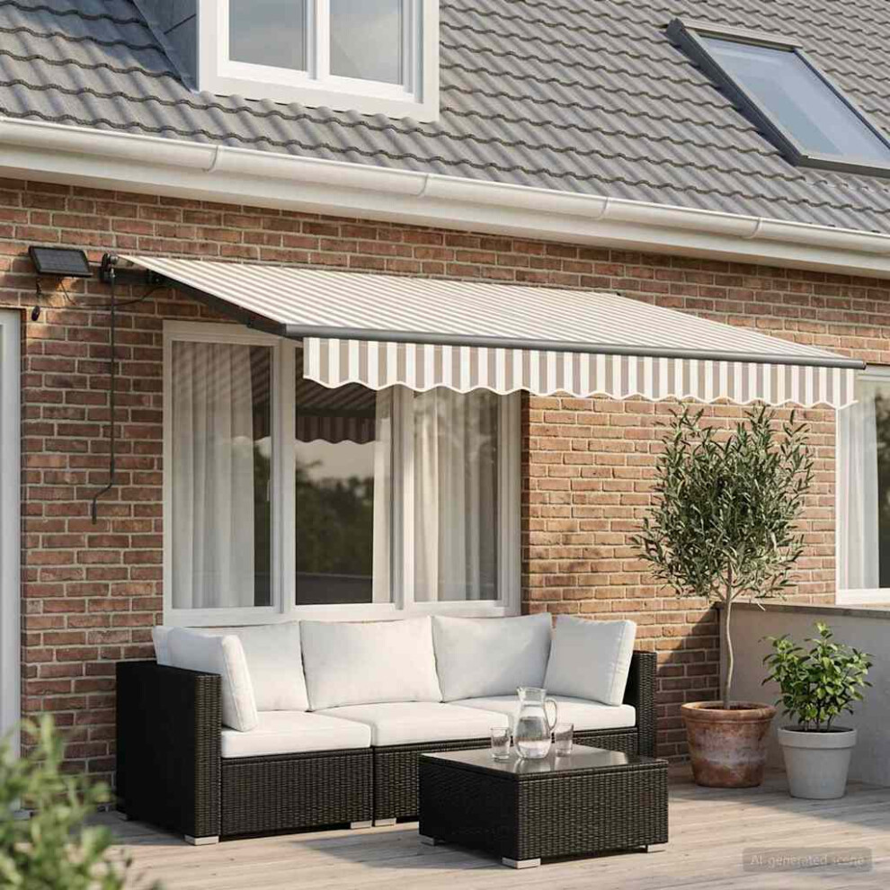 Vidaxl Retractable Awning Light Grey And White 350 X 250 Cm