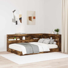 vidaXL Storage Headboard with Shelf Smoked Oak 207.5 x 137.5 x 76.5 cm