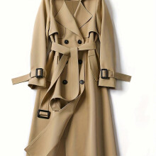 (M, Khaki) Windbreaker womens midlength autumn small popular British style overtheknee coat overtheknee coat