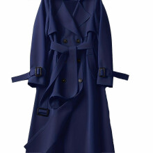 (XXL, Blue) Windbreaker womens midlength autumn small popular British style overtheknee coat overtheknee coat
