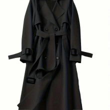 (L, Black) Windbreaker womens midlength autumn small popular British style overtheknee coat overtheknee coat