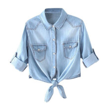 Feminine Cropped Denims Jacket With Unique Knot-Light color XXL