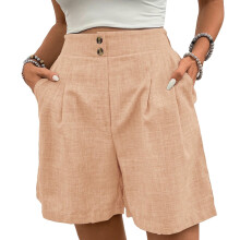 Womens Shorts Casual Elastic High Waist Zipper-Pink apricot XL