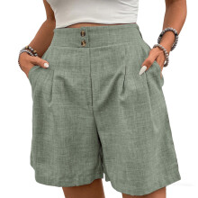 Womens Shorts Casual Elastic High Waist Zipper-Mint green M