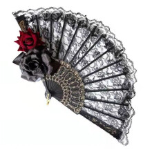 Éventail gothique en dentelle à main, avec accent de fleur de