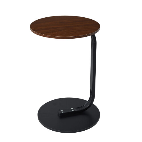 Living And Home 40cm Dia Walnut Wood Grain C-Shaped Round Side Table 2