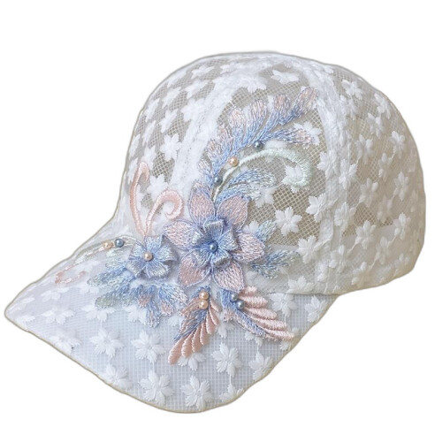 (White, Adjustable) Blumen-Spitze Baseballkappe mit UV-Schutz