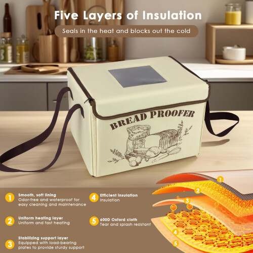 Bread Dough Proofing Box with Heater, NTC Temperature Control & 1-12H Timer, Foldable Dough Fermentation Box for Sourdough, Bread, Pizza 2