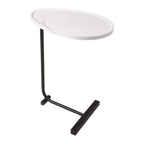 Living And Home C-Shaped Oval Grooved Side Table, White Marble 2