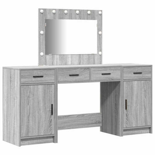 VidaXL vidaXL Dressing Table with Mirror Lights 3 pcs Grey Engineered Wood 1