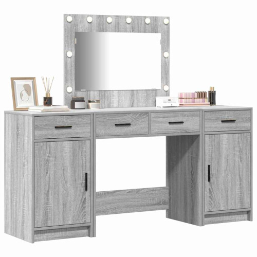 VidaXL vidaXL Dressing Table with Mirror Lights 3 pcs Grey Engineered Wood 2