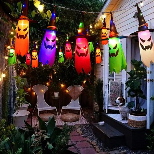 5 Pcs Halloween Witch Hat LED String Lights Colored Yard Garden Party Decor 2