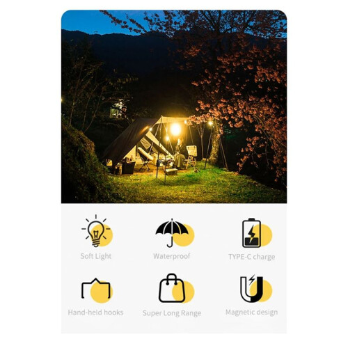 Rechargeable LED Camping Light - Multi-Functional Flashlight with TYPE-C Charging for Outdoor Tent Lighting Style-A 1