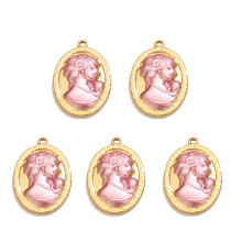 Pack of 5 Elegant Retro Woman Face Embossed Charm Craft-Pink