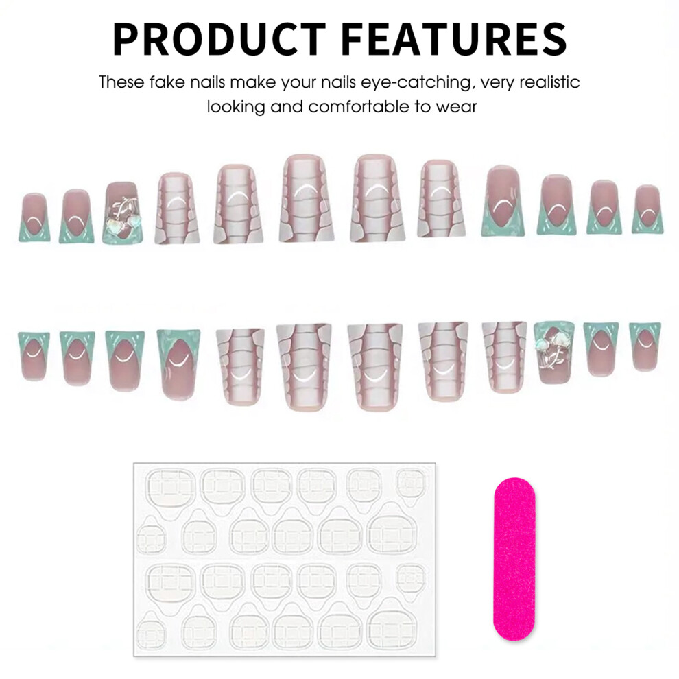Roc-Electron Cherry Rhinestone Fake Nails, Duck Beak Shape