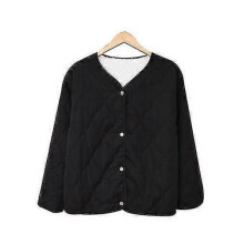 (S, BLACK) Women'S Botton-Down Winter Coat Two- Side Wear Quilted