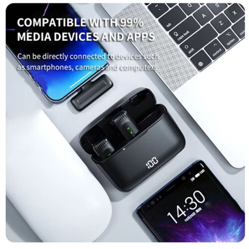Wireless Lapel Microphone Portable Noise Reduction Audio Recording with Charging Box Type-C Interface 2