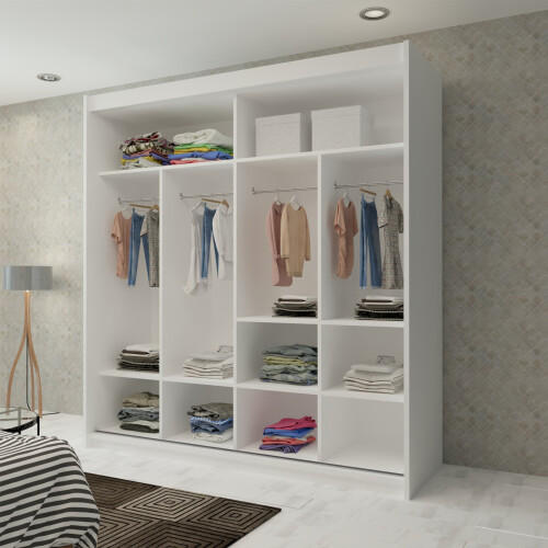 MN Furniture Modern Double Mirrored Sliding Wardrobes White 203cm 2