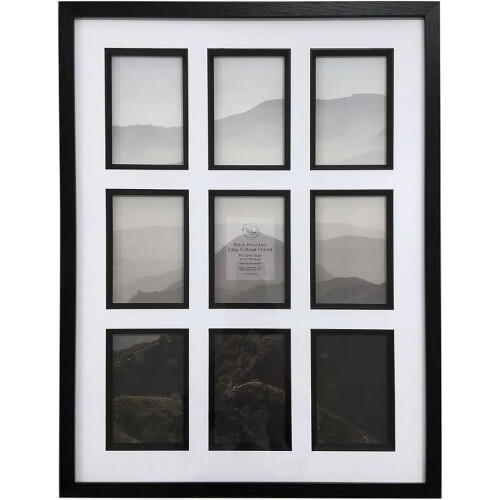 9 Collage Black Mounted Inlay Photo Frame 63x48Cm
