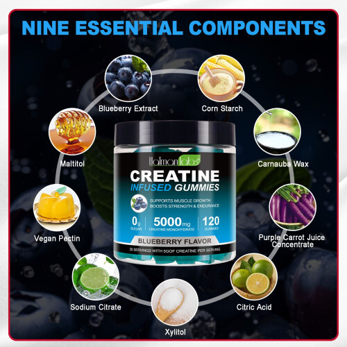 Creatine Gummies 5000mg Blueberry Flavr 60 Gummies 2