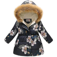 (4-5 Years, Navy Blue Orchid) Kids Girl Fur Hooded Parka Coat Padded Puffer Warm Children Outwear Top Winter