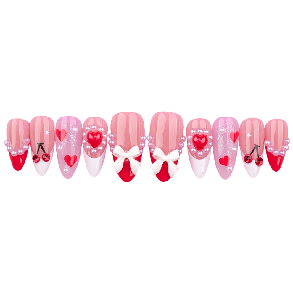 Phui-Pet-Supplies (Xs) 3D Bow French Pink Fake Nails, Unbreakable & Natural