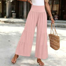 Women's High Waist ElasticFlowy Wide Leg Beach Palazzo-Purple M