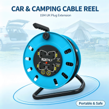 15m Heavy Duty Cable Reel 4 Way Extension Lead Overheat Protection