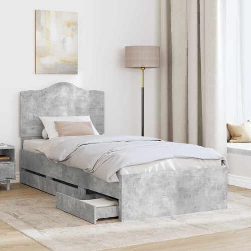 VidaXL vidaXL Bed Frame with Drawer Concrete Grey 75 x 190 cm Engineer Wood 2