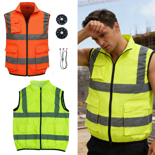 Vestes de refroidissement avec 2 ventilateurs,-Vert fluo 4XL 2