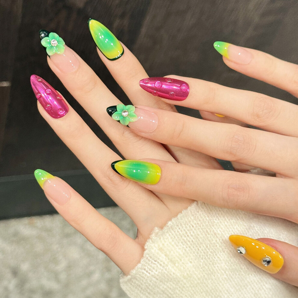 Zhouq-Outdoors (Xs) Glitter 3D Flower Press On Nails - 10Pcs