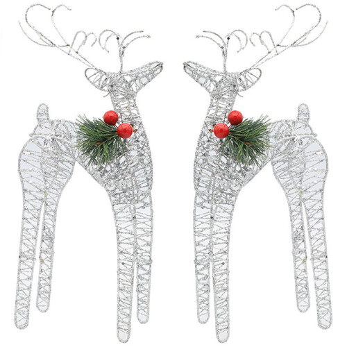 (Silver) Statue Renne Noël - Décoration Extérieure