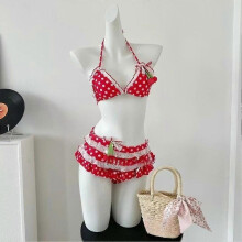 (L) Swimsuits Vintage 2000s Crop Top Y2k Women Clothing Kawaii Swimwear Bow Bandage Sexy Summer Bikini Sets Harajuku Camisole Girl