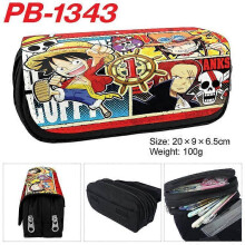 (-13) One Piece Anime Pencil Bag Case Luffy Zoro Double Layer Zipper Large Capacity Wallet School Stationery for Kids Students
